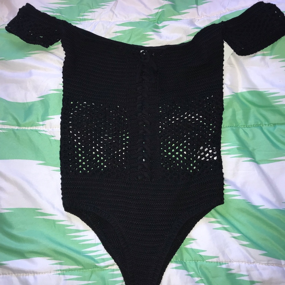 Black knitted body suit